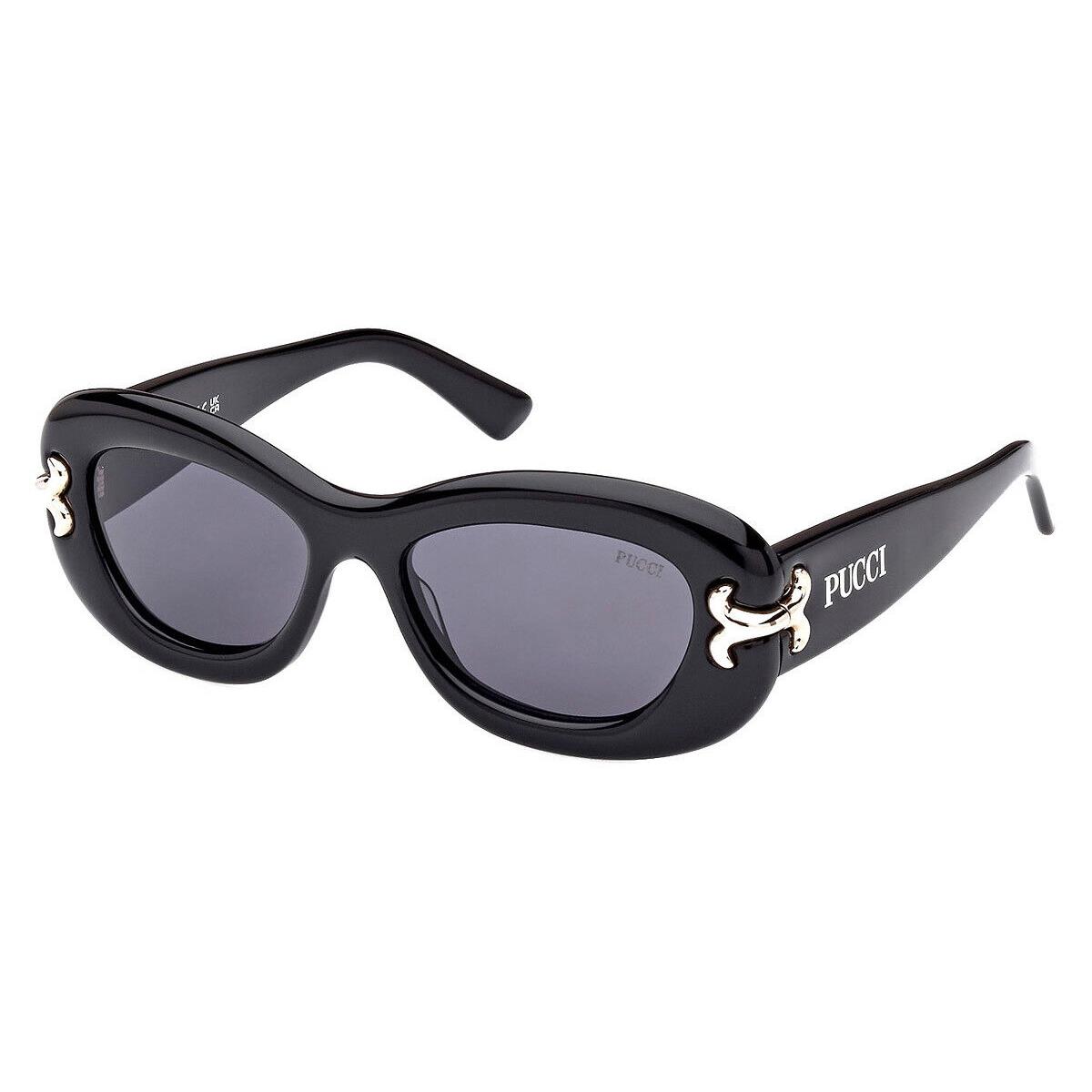 Emilio Pucci EP0210 Sunglasses Shiny Black/pale Gold/white / Smoke Blue - Frame: Shiny Black/Pale Gold/White / Smoke Blue, Lens: Smoke Blue