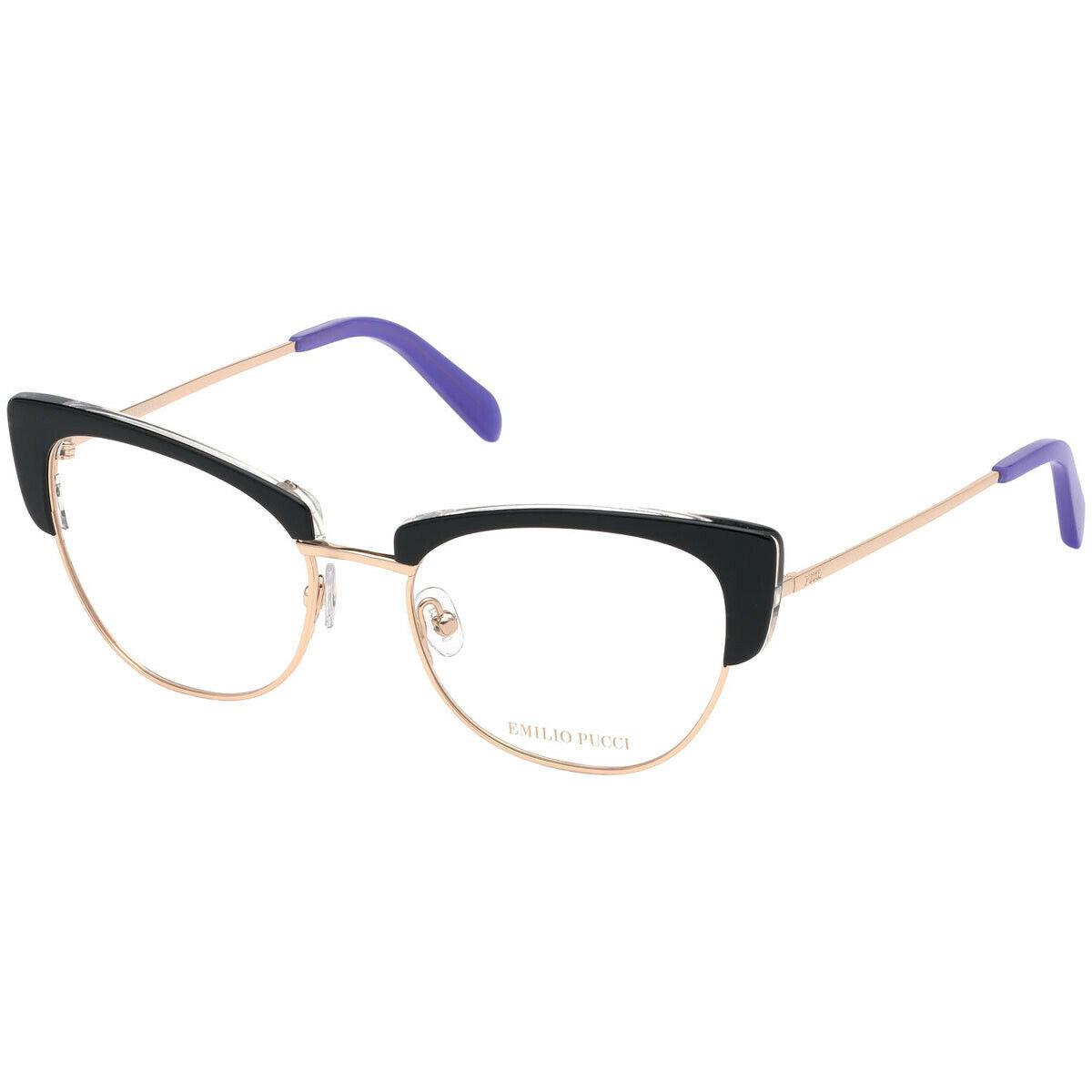 Emilio Pucci EP5102 005 Shiny Gold Black Metal Eyeglasses Frame 54-18-140 5102 - Black, Frame: Black, Lens: Clear