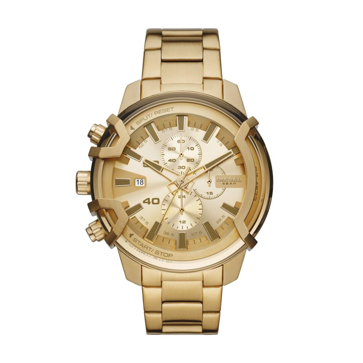 Diesel Men`s Griffed Chronograph Gold Stainless Steel 48mm Watch DZ4573 - Dial: Gold-Tone, Band: Gold-Tone, Bezel: Gold-Tone