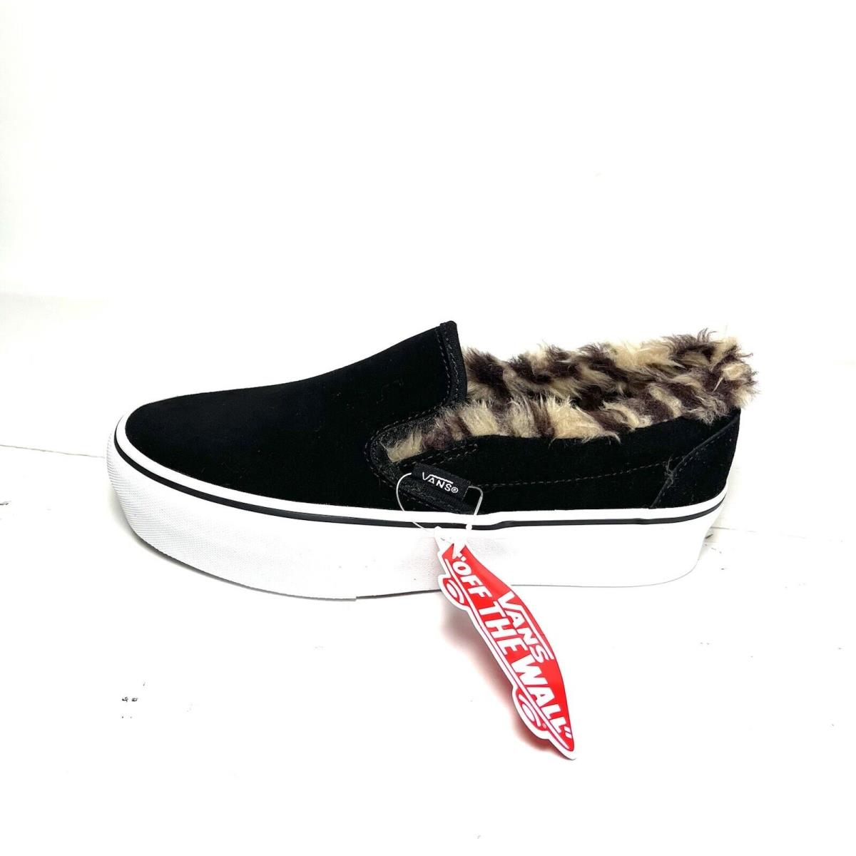 Vans Classic Slip On Platform Sneakers Women s 6.5 Suede Fur Lining