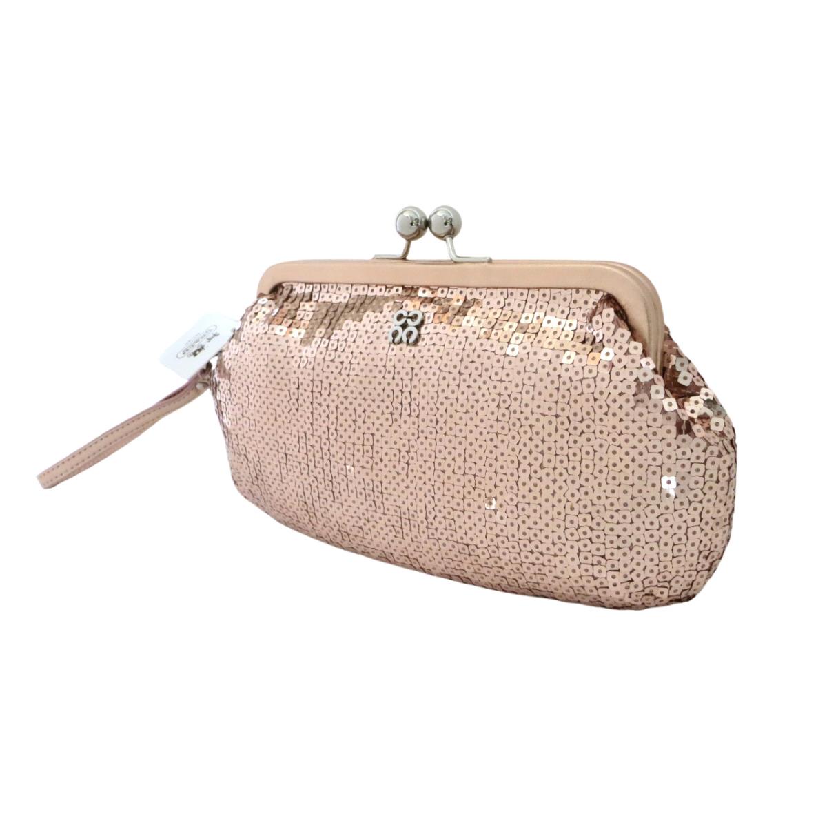 Coach Rosegold Pink Formal Special Occasion Sequined Wristlet Clutch Purse