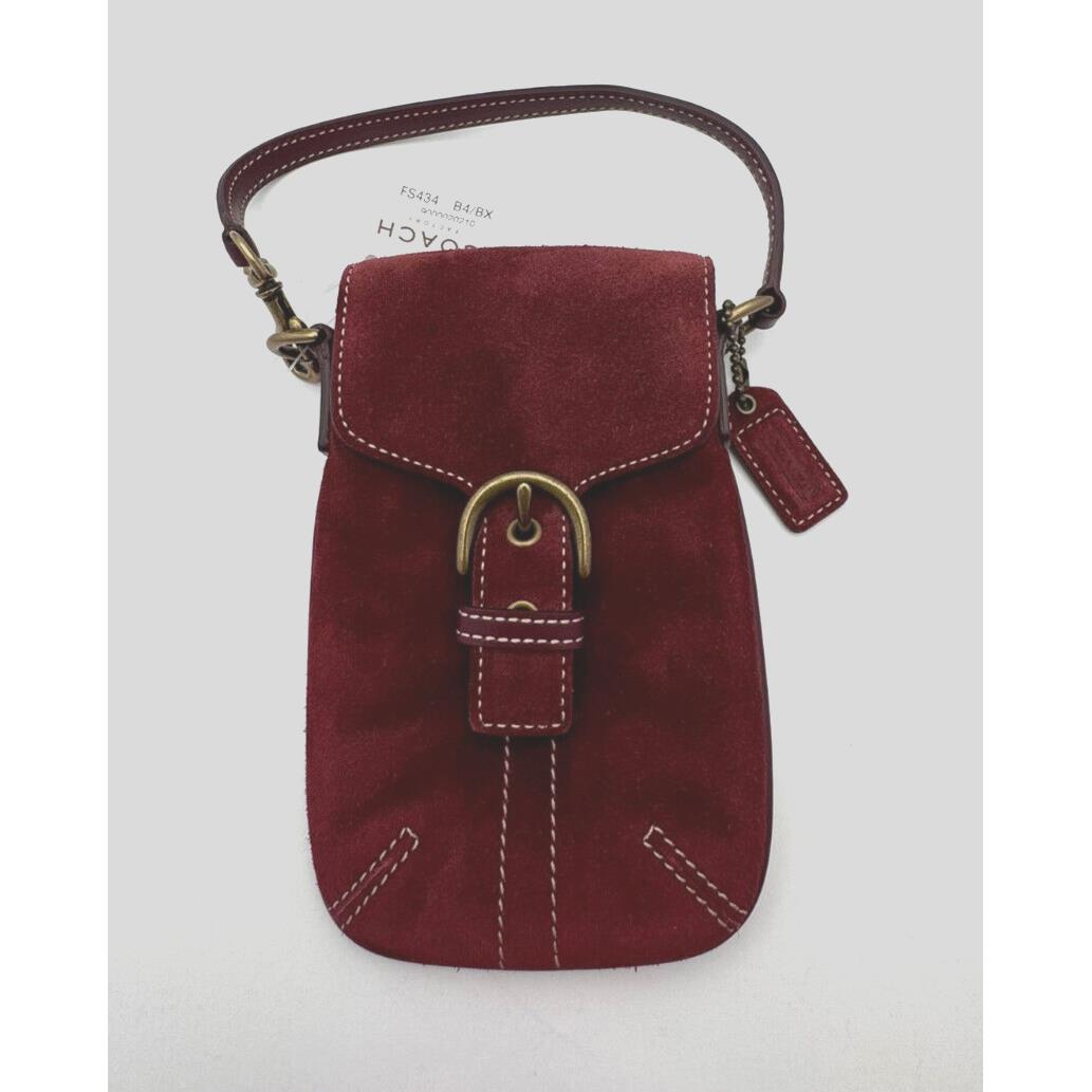 Coach Vintage Soho Bordeaux Plum Suede Brass Pouch Wristlet Iphone SE Gift