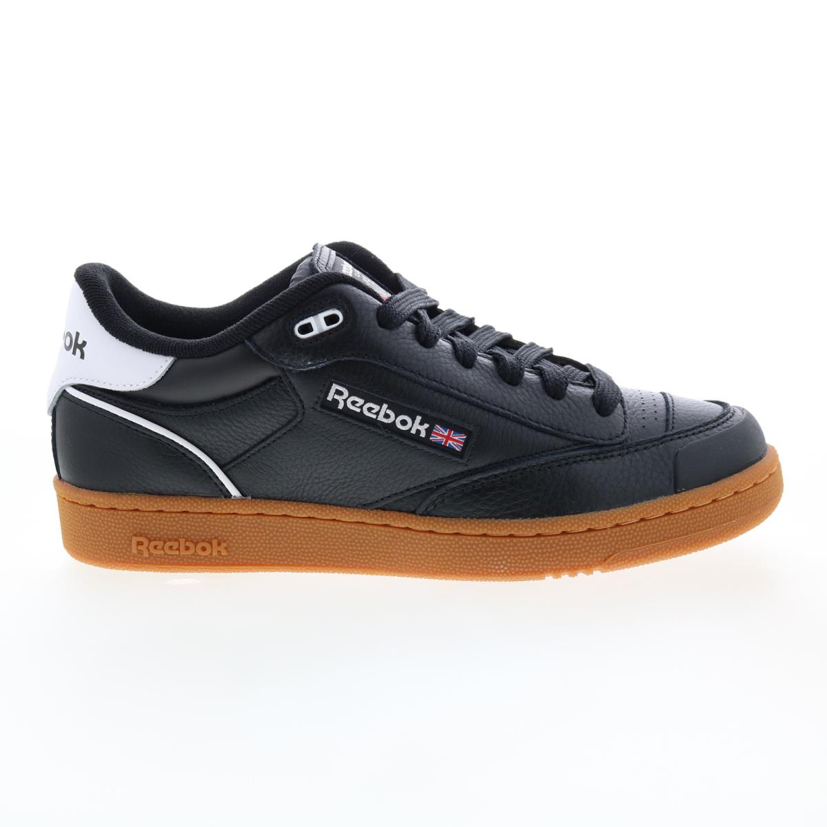 Reebok Club C Bulc Mens Black Leather Lace Up Lifestyle Sneakers Shoes - Black