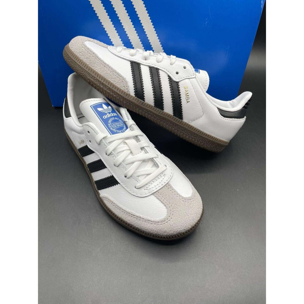 Adidas Unisex Kids Size 1 Samba OG Shoes in Cloud White Black Gum IE3677