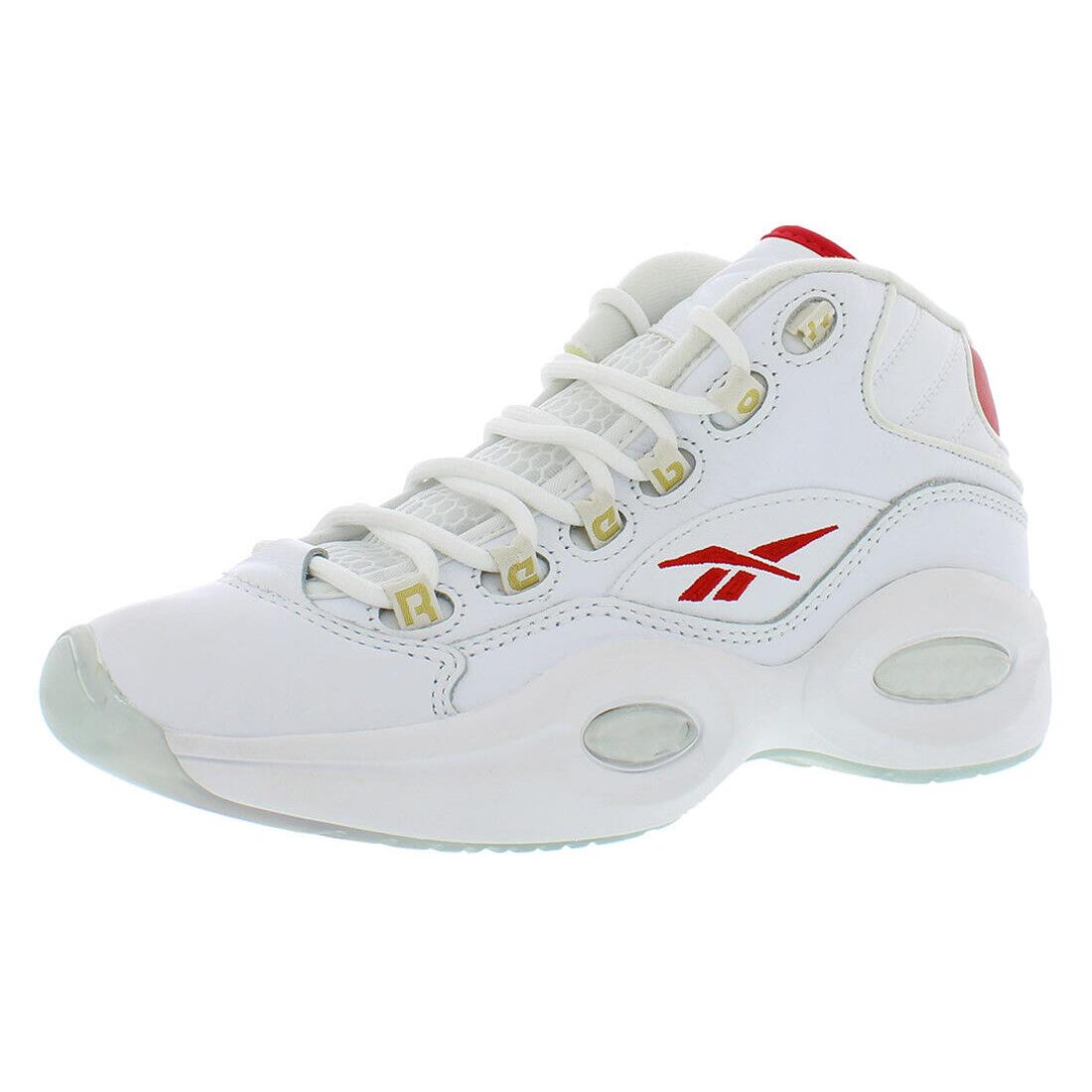 Reebok Question Mid 6 GS Boys Shoes Size 5 Color: White/vector Red/footwear - White/Vector Red/Footwear White, Main: White