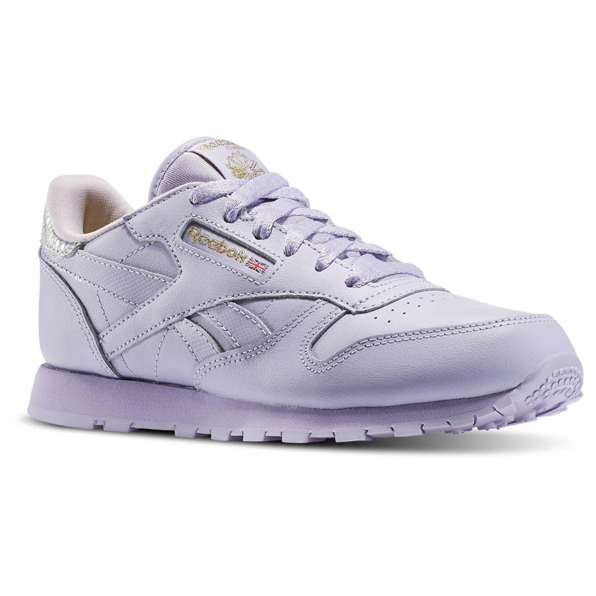 Reebok Girl`s Classic Leather Metallic Lavender/gold Metal Sneakers Size 6.5Y