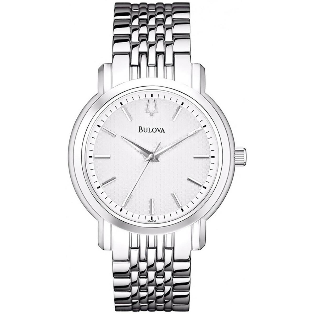 Mens Bulova 96A150 Thin Slim Dress White Dial Steel Bracelet Watch