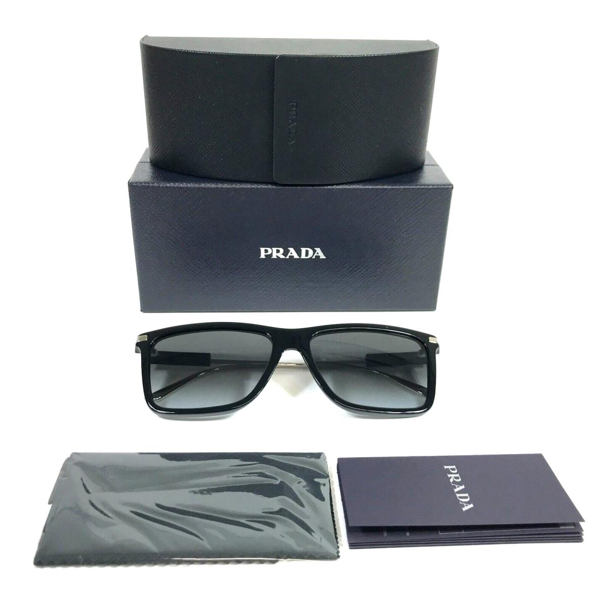 Prada Sunglasses SPR01Z 1AB-06T Black Silver Square Frames Gray Lenses 58-19-140