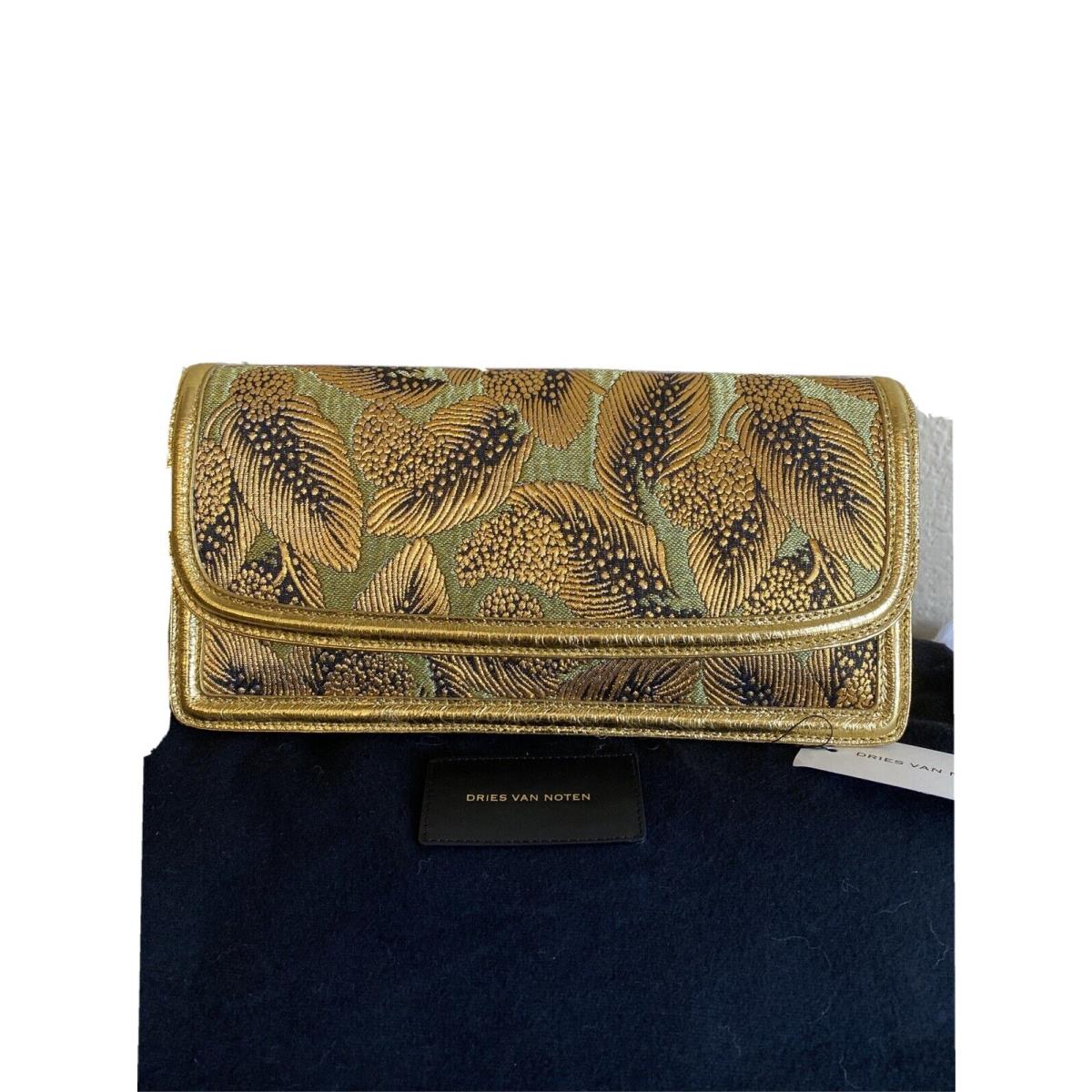 Dries Van Noten Metallic Gold Leaf Leather Brocade Clutch Bag