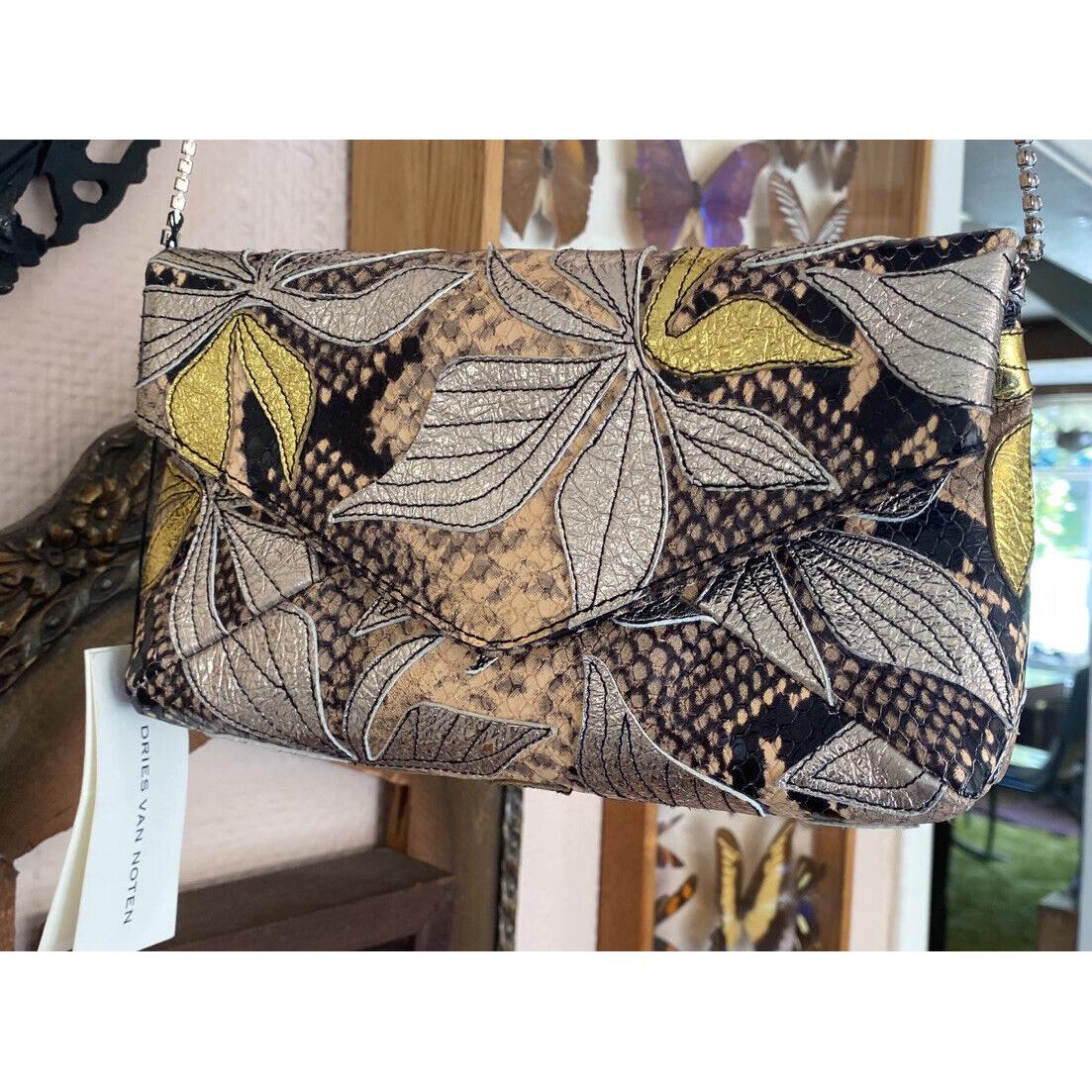 Dries Van Noten Rhinestone Chain Python Snakeskin Metallic Appliqu Bag