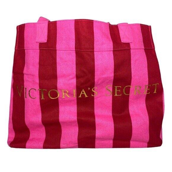 Victoria s Secret Tote Canvas Pink and Striped Beach Bag