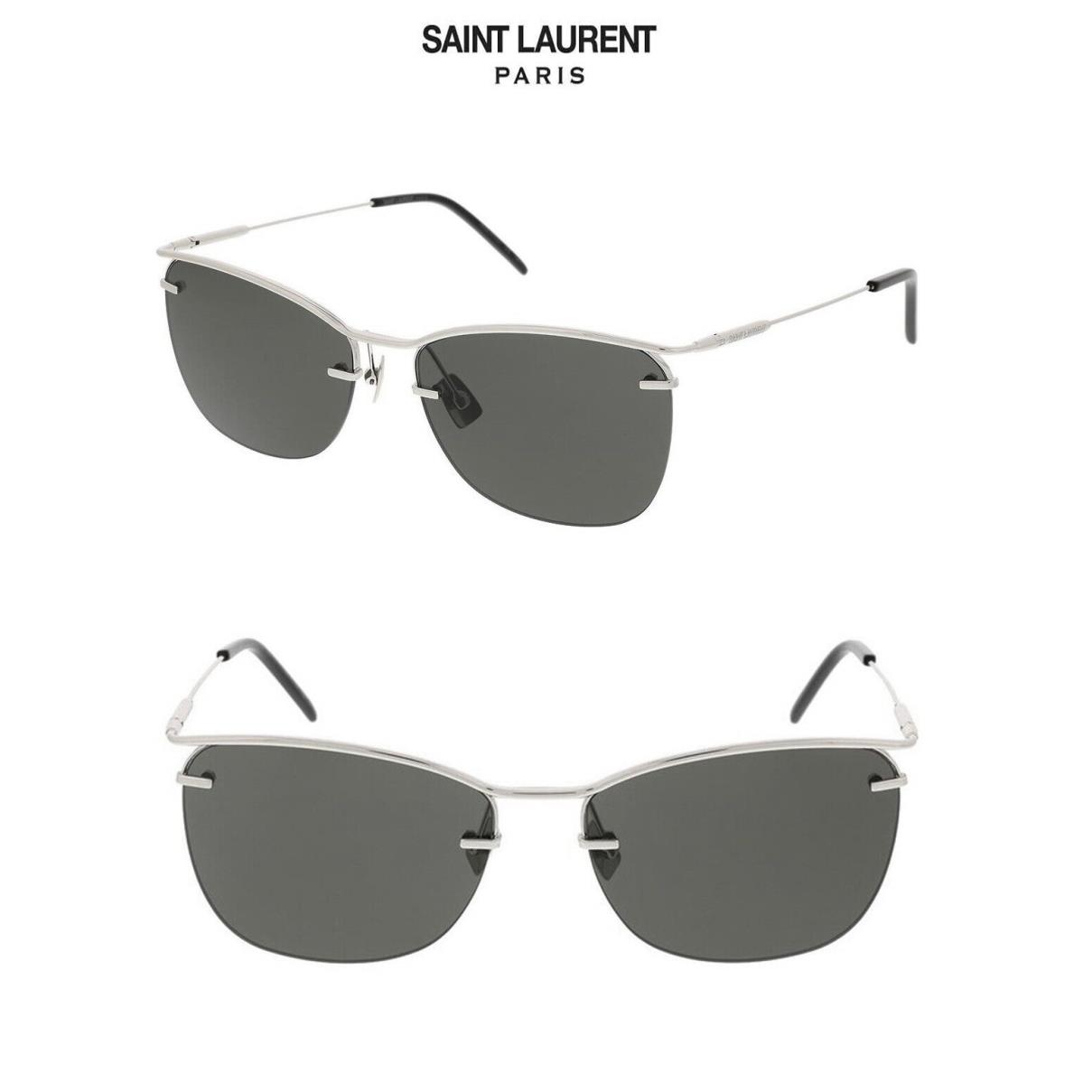 Saint Laurent SL464 002 Unisex Silver Metal Grey Half Rim Sunglasses. 56mm