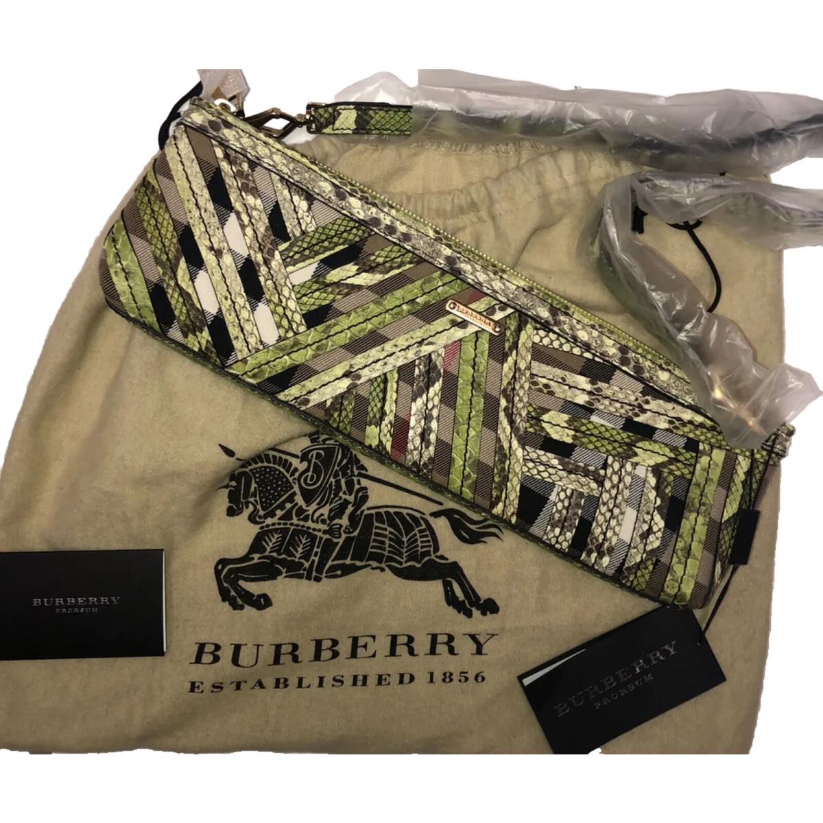 Burberry Prorsum Parmoor Shoulder Bag Clutch House Check Lime Snake Leather