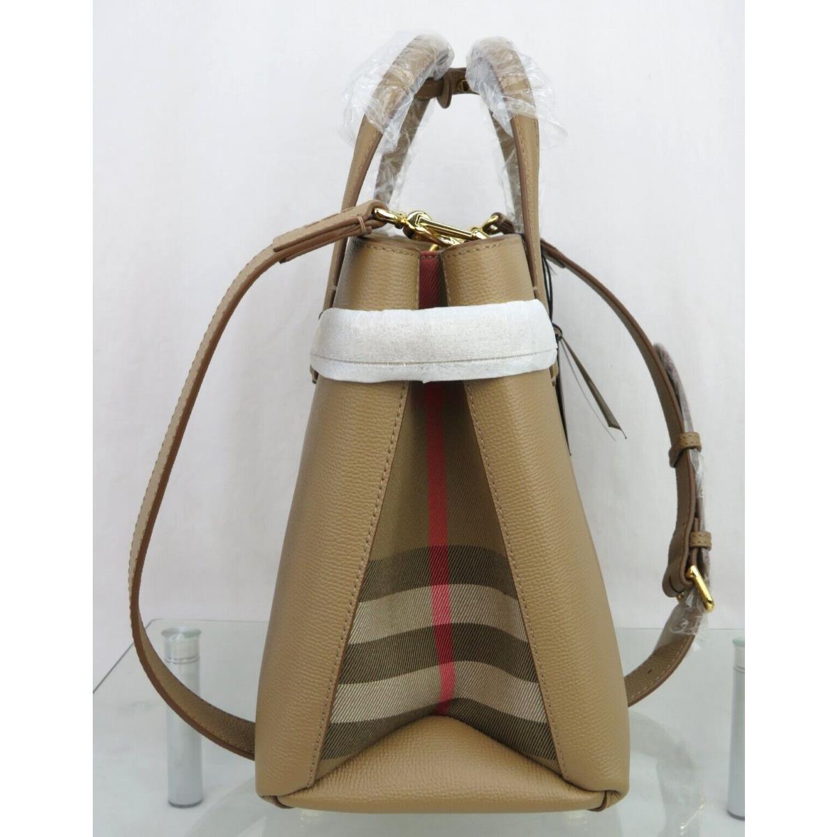 Burberry MD Banner Camel Tan Leather Check Logo Shoulder Medium Tote Bag