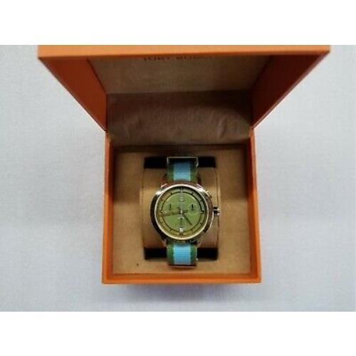 Tory Burch Chronograph Date Olive Dial Nylon Strap Women`s Watch TRB1017