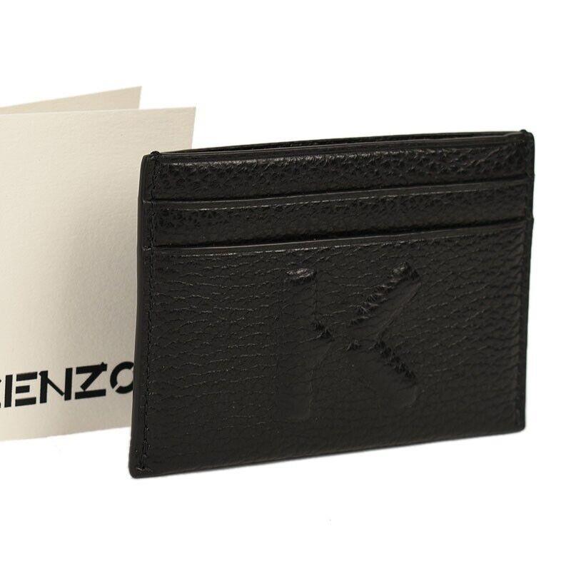 Kenzo Black K Embossed Leather Credit Card Holder Case Wallet