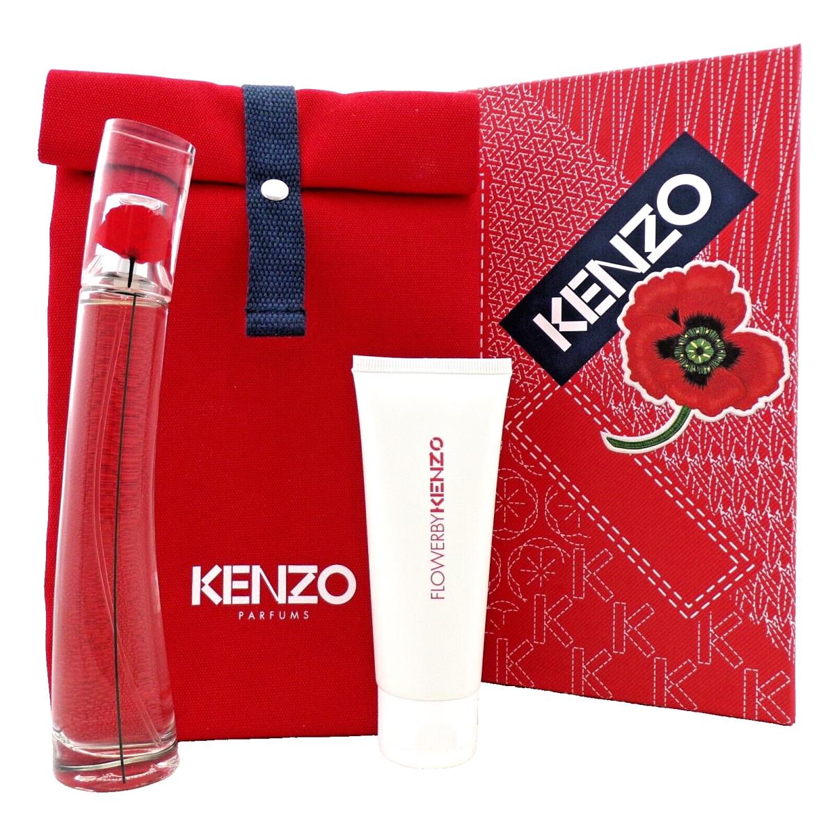 Flower by Kenzo 1.7 oz Edp Spray + 2.5 oz Body Milk + Pouch. Set For Women