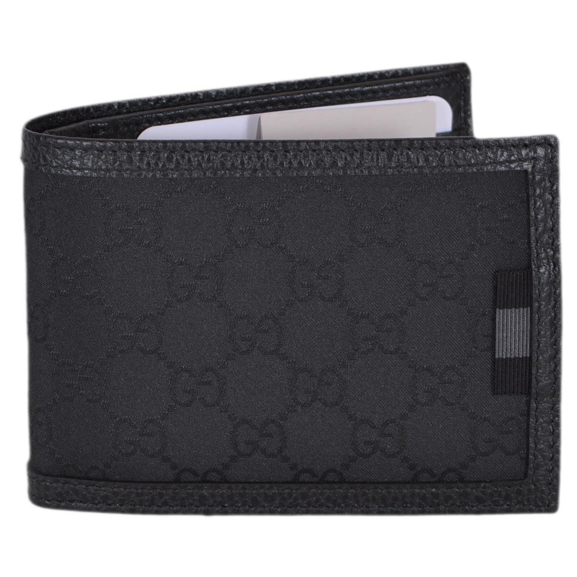 Gucci Men`s 278596 Black Canvas Web Tab GG Guccissima Bifold Wallet