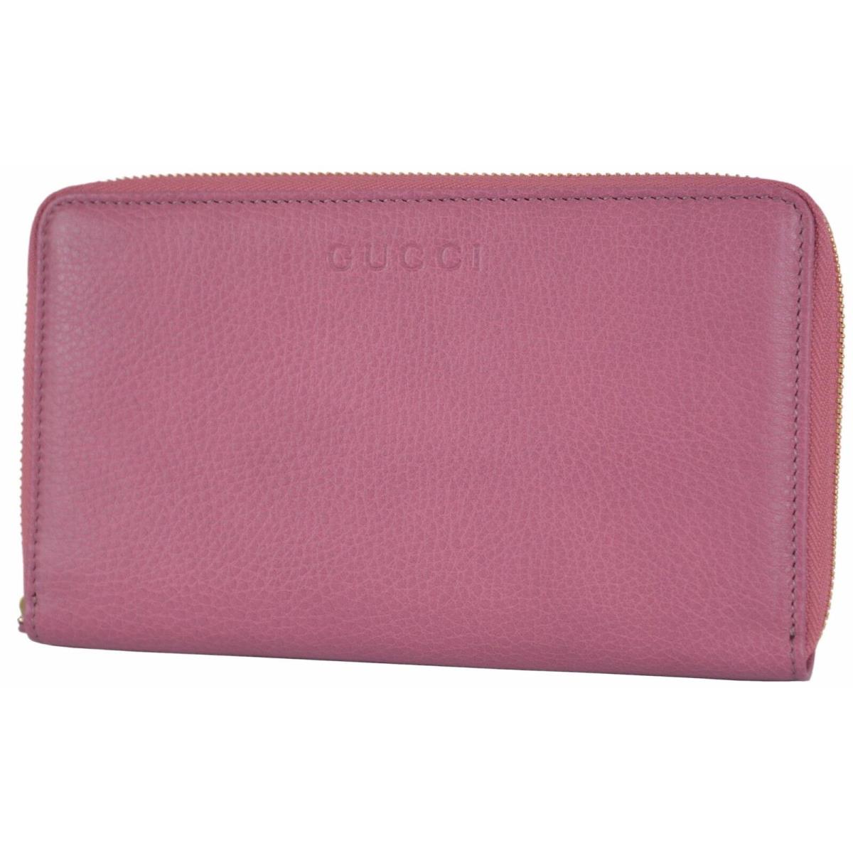 Gucci 321117 XL Pink Textured Leather Zip Around Travel Wallet Clutch