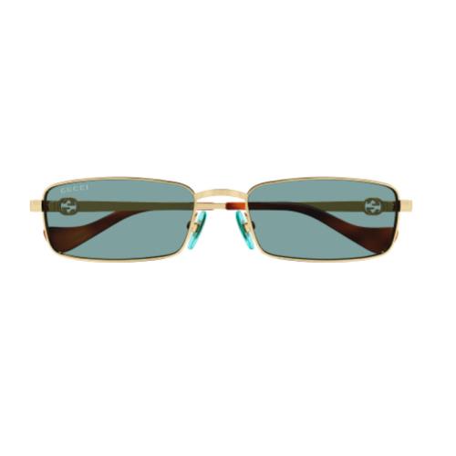 Gucci GG1600S 003 Gold/green Rectangular Full Metal Women`s Sunglasses