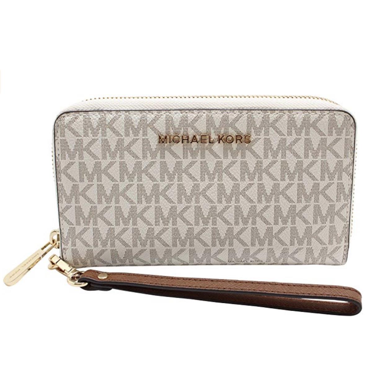 Michael Kors Jet Set Travel Signature Phone Wallet Wristlet Ivory 35F8GTVW9B FS