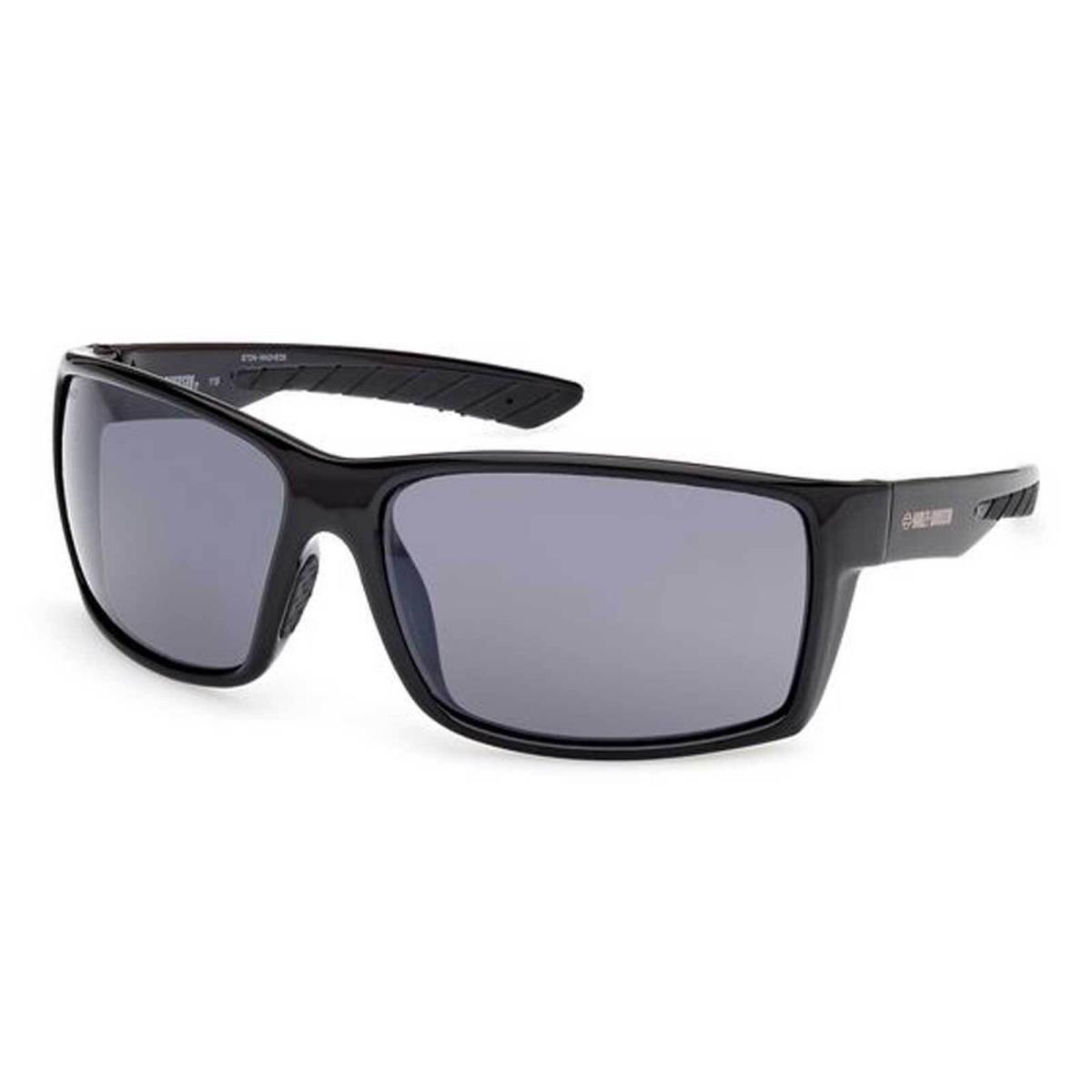 Harley-davidson Men`s Tech Square Sunglasses Shiny Black Frames Smoke Lenses