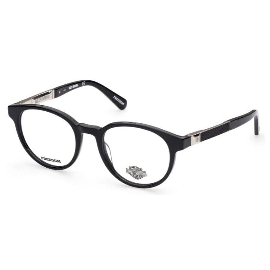 Harley Davidson HD9015 001 Round Shiny Black Eyeglasses