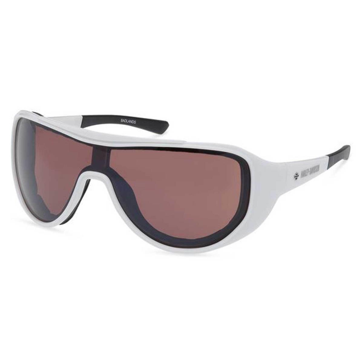 Harley-davidson Men`s Badlands Shield Sunglasses Shiny White Plastic Frames