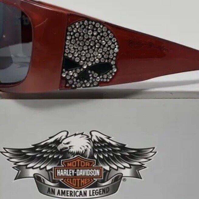 Harley Davidson Women s Bling Willie G Skull Sunglasses Red Frames Smoke Lenses