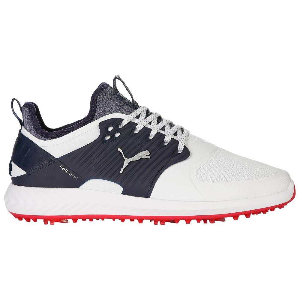 Puma Men`s Ignite Pwradapt Caged Golf Shoes - Color - White / Peacoat / Red