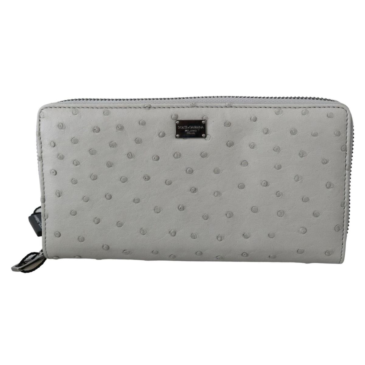 Dolce Gabbana White Ostrich Leather Continental Mens Clutch Wallet