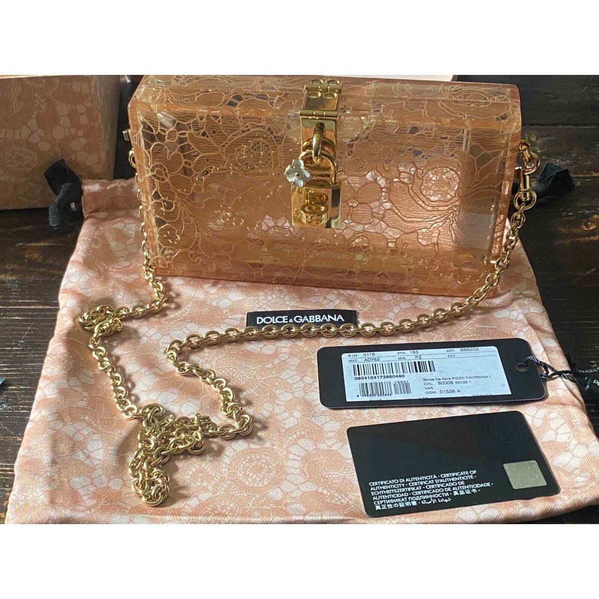 Dolce Gabbana Pink Plexiglass Dolce Box Clutch Bag W/taormina Lace Beige