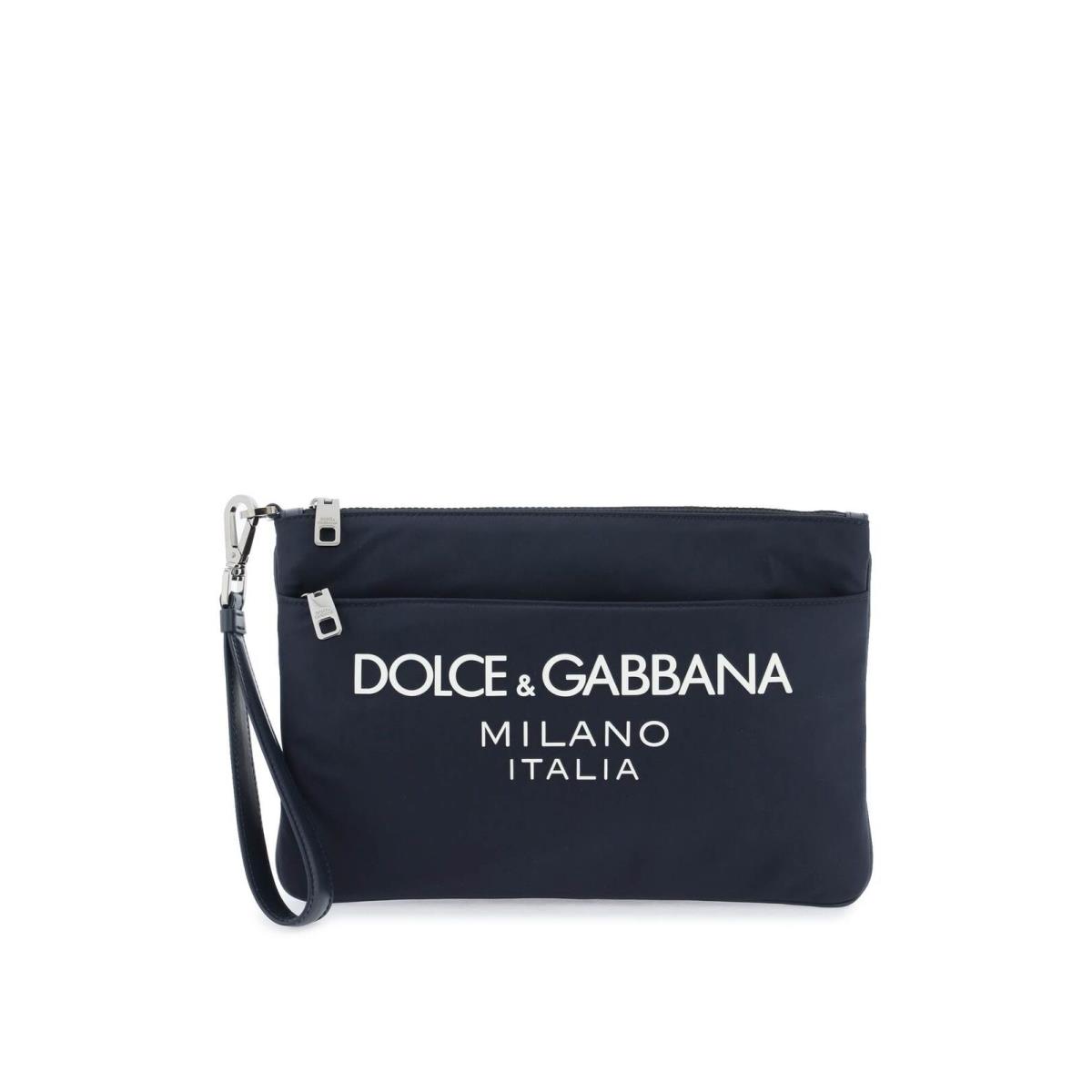 Dolce Gabbana Nylon Pouch with Rubberized Logo - BLU BLU NAVY, Exterior: Varies