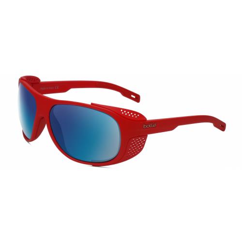 Bolle Graphite Unisex Oval Designer Sunglasses in Matte Red/ice Blue Mirror 63mm