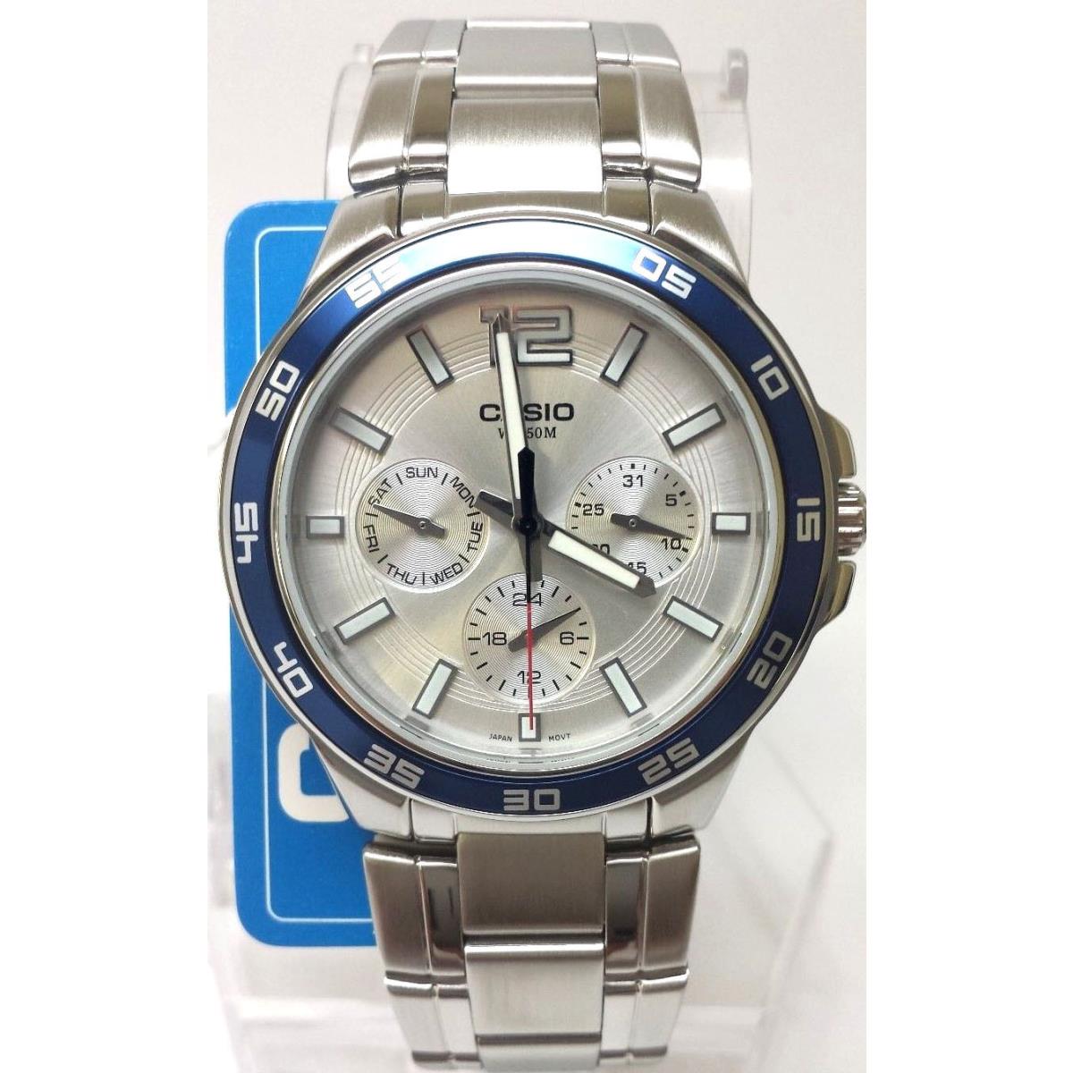 Casio Mens Stainless Steel 3 Dials Multi-hand Dress Watch MTP-1300D-7A2V