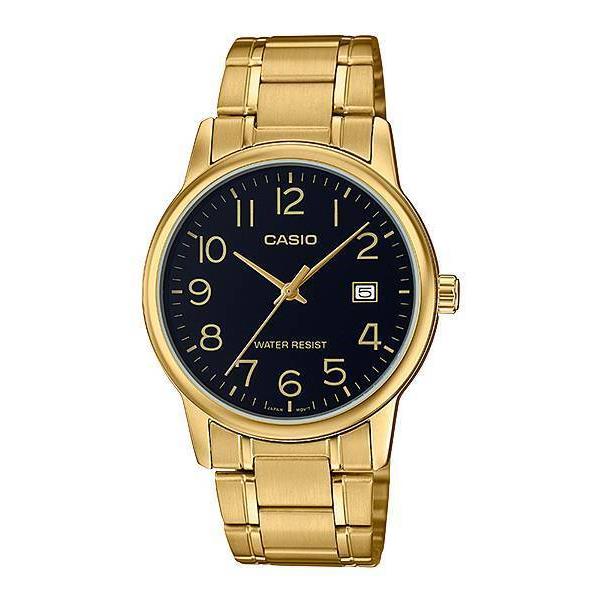 Casio MTP-V002G-1B Men`s Standard Gold Tone Black Easy Reader Dial Analog Watch