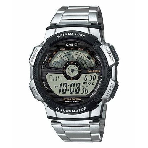 Casio AE-1100WD-1AV World Time 100m WR Watch Map 5 Alarms 10 Year Battery