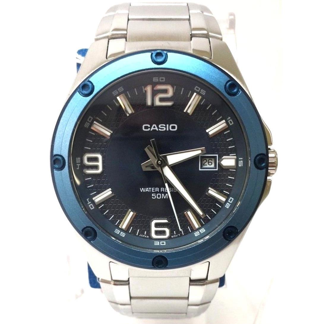 Casio Mens Stainless Steel Dress Blue Dial 50M WR Date Watch MTP-1346D-2A