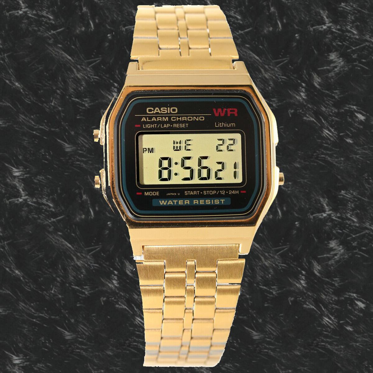 Casio A-159WGEA-1D Digital Gold Watch Stainless Steel Red Gold Face Classic