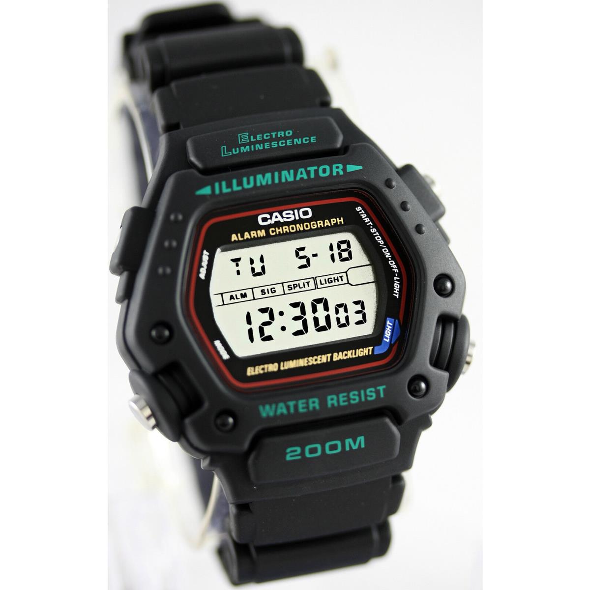 Casio DW-290-1V Mens Black 200m WR Sports Watch Digital Alarm Chronograph