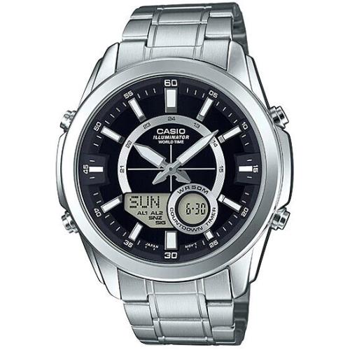 Casio AMW810D-1A Men`s Stainless Steel Analog Digital 50M WR Watch World Time