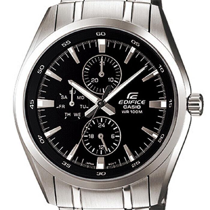 Casio EF-338D-1A Men`s Edifice Black Analog Watch Steel Multi-dial 100M WR