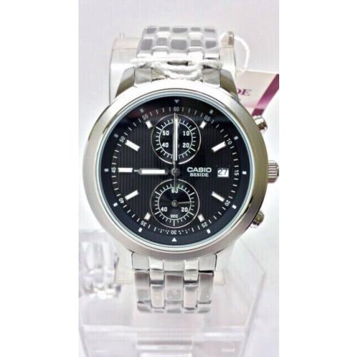 Casio Beside BEL-500D-1A Women`s Black Chronograph Watch 2-Dials Stainless Steel