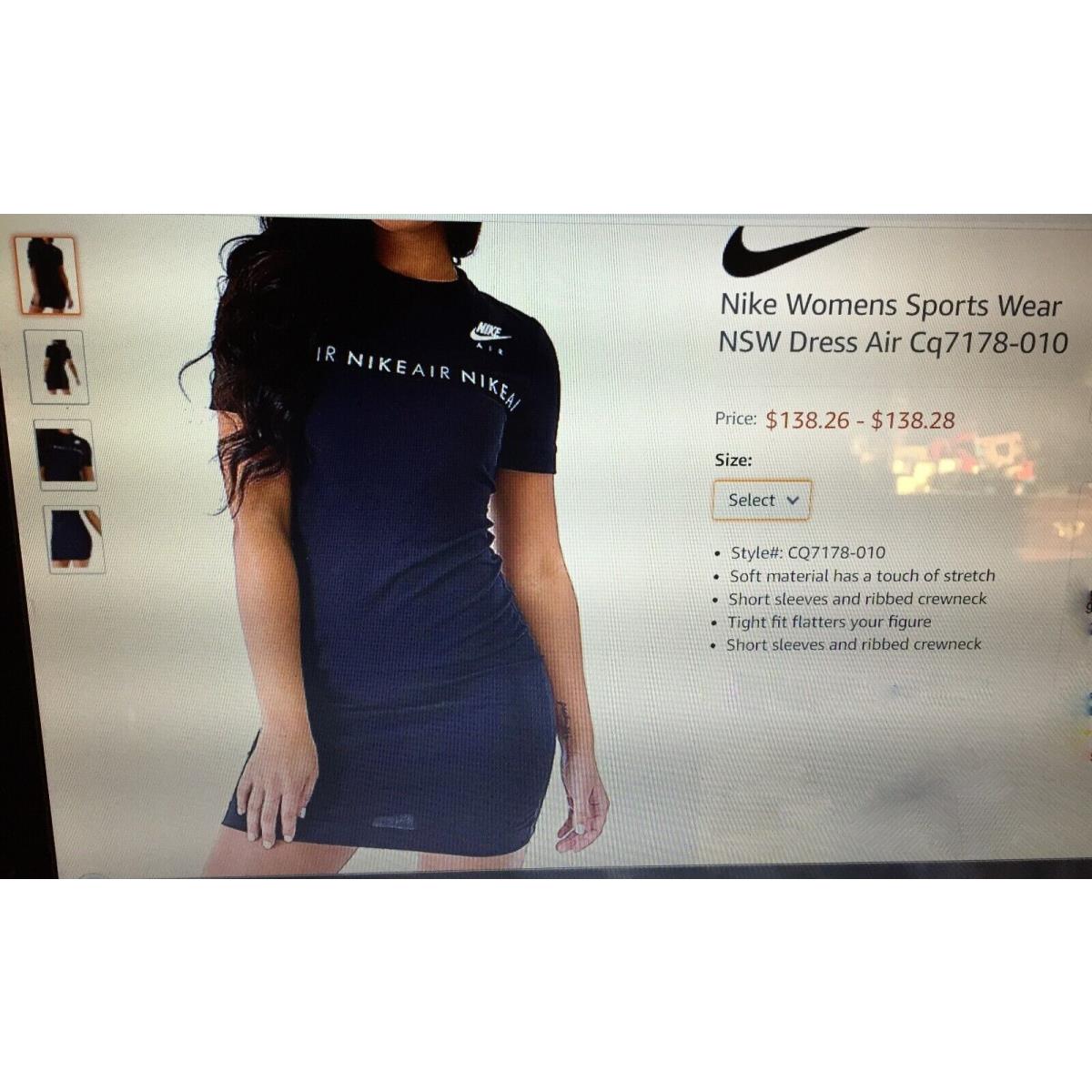 Women`s Air Nike Black Tight Fit Bodycon Fitted Logo T-shirt Dress Small