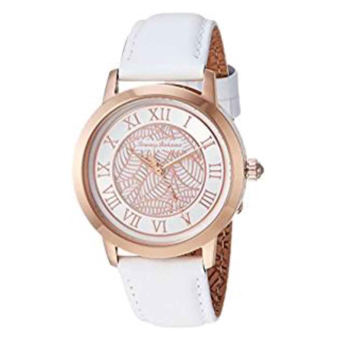 Tommy Bahama Women`s Rose Gold Floral Watch Leather Band Swarovski Crystal Roman