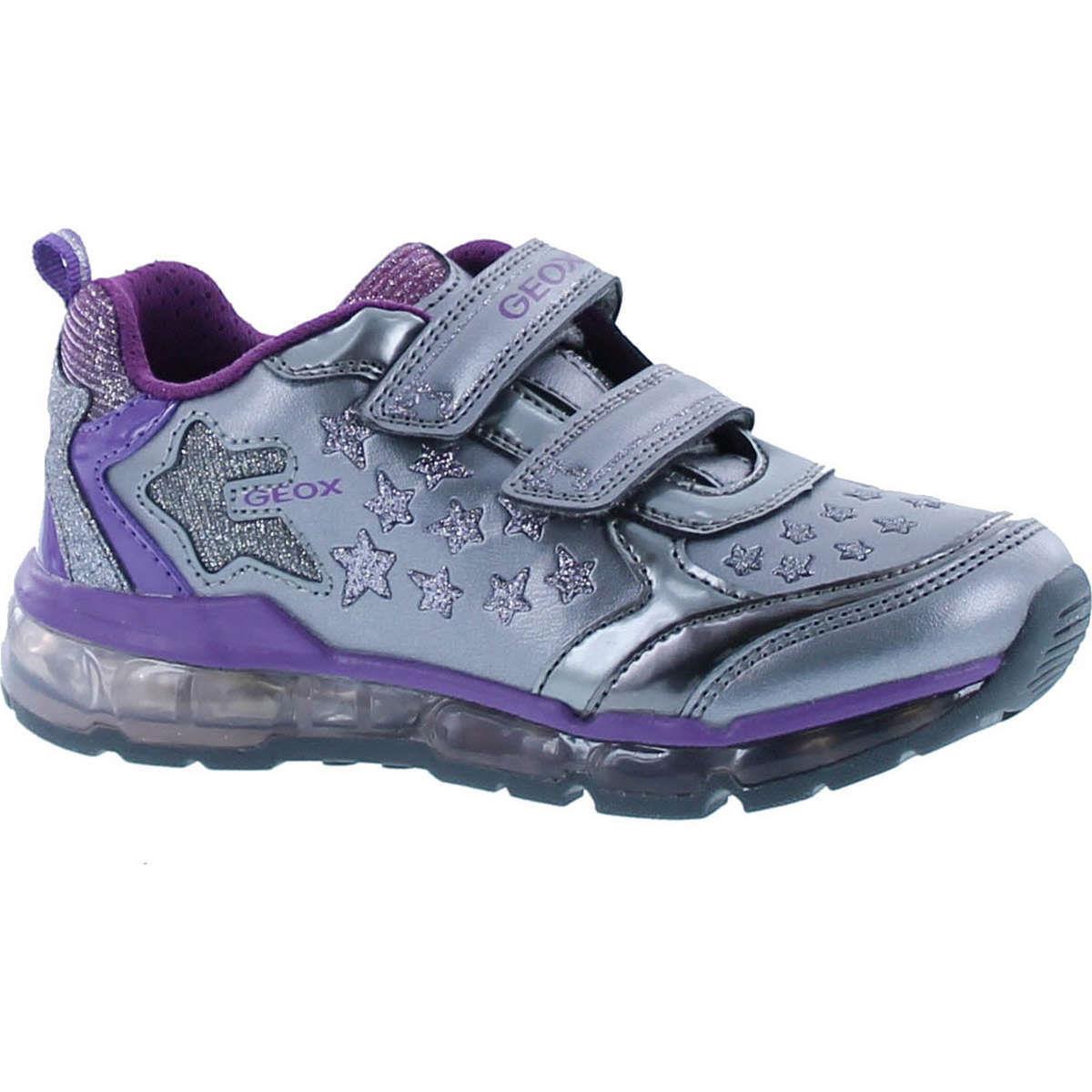 Geox Girls Android Breatheable Fashion Light Up Sneakers - Grey/Purple