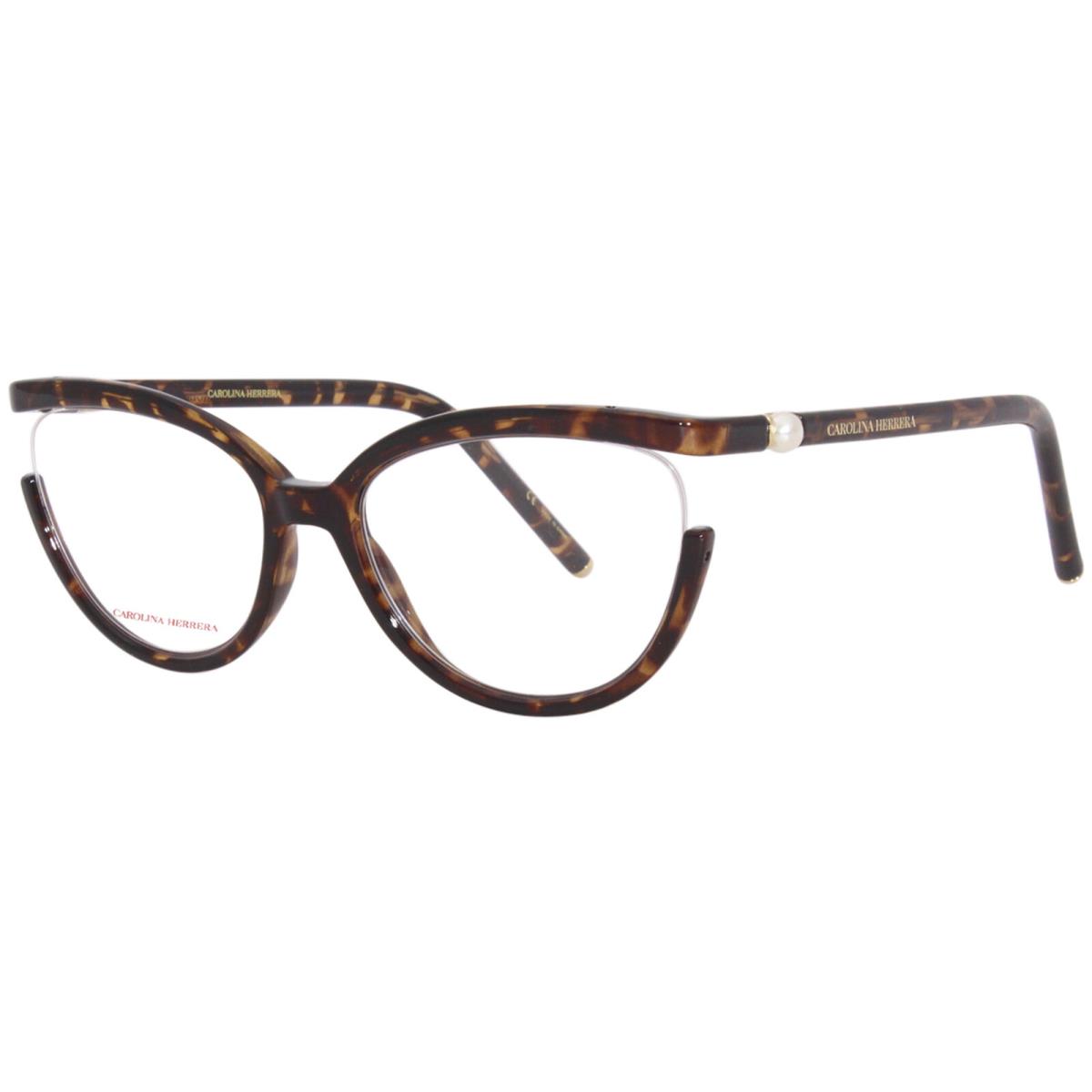 Carolina Herrera CH/0005 086 Eyeglasses Women`s Havana Semi Rim Oval Shape 55mm