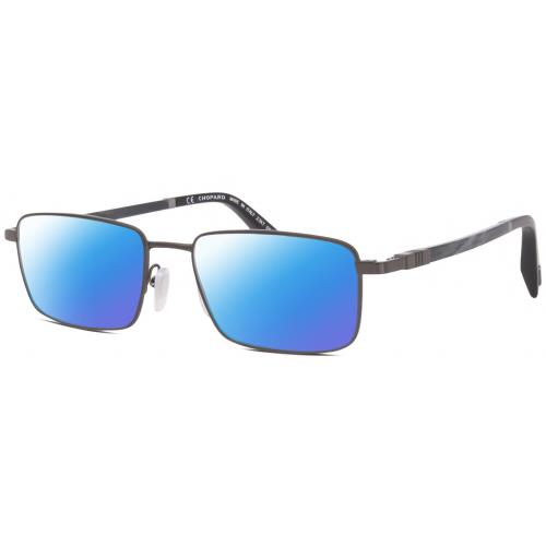 Chopard VCHF28 Mens Designer Polarized Sunglasses Gunmetal Grey Black 53mm 4 Opt Blue Mirror Polar