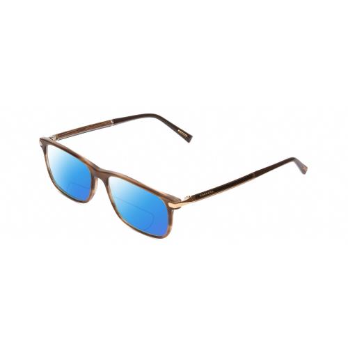 Chopard Carbon Fiber Wood VCH249 Unisex Polarized Bifocal Sunglasses Brown 55 mm Blue Mirror