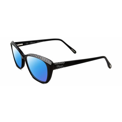 Chopard VCH229S Cat Eye Polarized Sunglasses Black Silver Gemstones 54 mm 4 Opt - Frame: Multicolor, Lens: Blue Mirror Polar